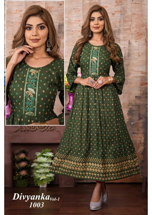 Divyanka 1 Rayon Fancy Long Anarkali Kurti Collection